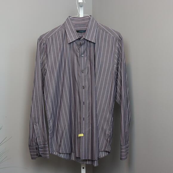 Zachary Prell Gray Red White Striped Button-Up Dress Shirt Men’s Size M - Picture 1 of 4